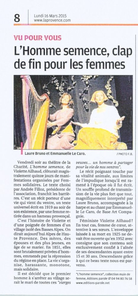 La Provence 160315 HommeSemenceLaCharité Carpentras
